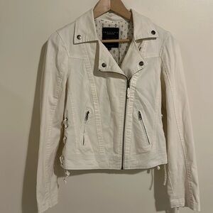 SANCTUARY White Denim Cotton/Spandex Preshrunk Moto Inspired Womens Jacket Sz S